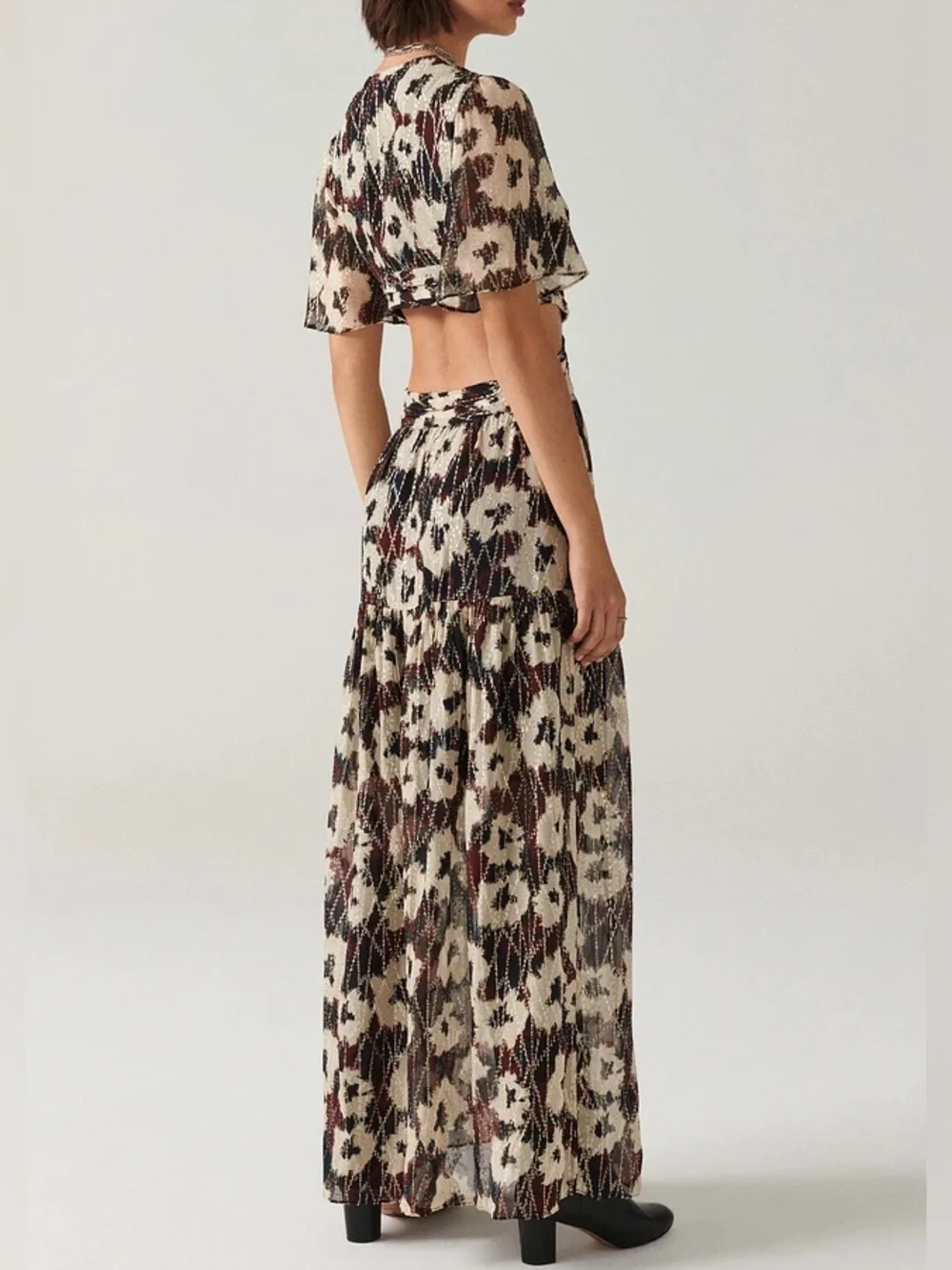 Ba&sh Kandy Maxi Dress Metallic Floral Cut Out size Medium - Picture 3 of 12